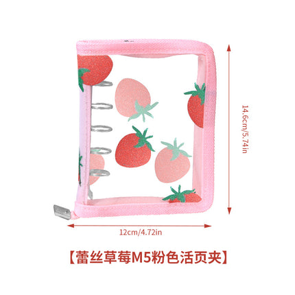 Lace Strawberry Transparent PVC Hand Ledger A5A6A8m5 Portable Pocket Hand Ledger Case Zipper Bag 6 Holes Folder