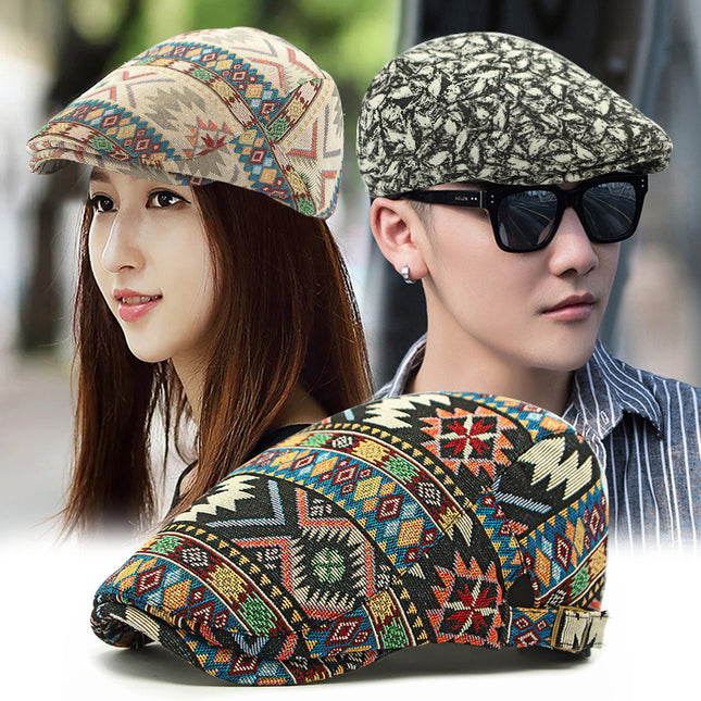 Hat Women British Retro Beret Ethnic Style Distinctive Totem Jacquard Cap Fashion Casual Forward Cap Men