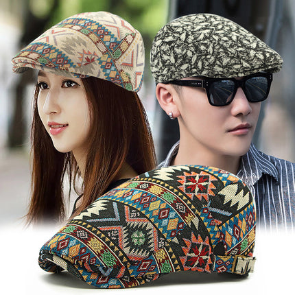 Hat Women British Retro Beret Ethnic Style Distinctive Totem Jacquard Cap Fashion Casual Forward Cap Men