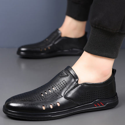 Summer Leather Shoes for Men, Casual Hollow Breathable Clogs, Soft Sole, Soft Mesh Shoes, Foreign Style Men's Shoes, Drop Shipping