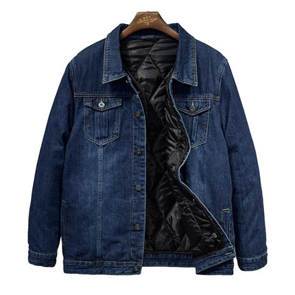 Fertilized Extra Large Denim Coat fleece-lined Thickened plus size Men's Winter Jacket Warm Quilted Real Fake Two-piece Top