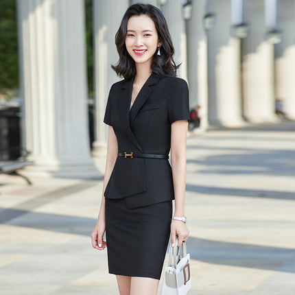 Professional Suit Dress Women's 2024 Summer New Office Front Desk Sales Department Tooling Thin Slim-fit Short-sleeved Suit Pants