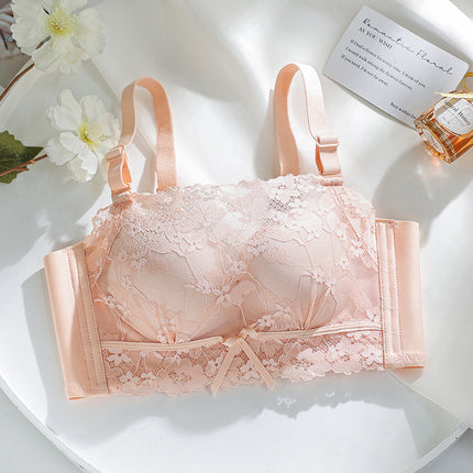 Summer Anti-Exposure Floral Lace Strapless Bra Modal Crescent Support Three-Dimensional Cup Medium-Thick Push-Up Bra