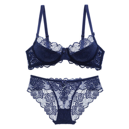 Cross-border Sexy Lace Underwear Women's Thin Transparent Large Chest Small plus size Bra Anti-sagging Upper Bra suit