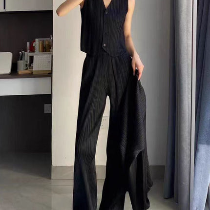 Summer Fashion Suit for Women, High-End and Elegant, a Complete Set of Three-Piece Vest, Pleated Straight Pants, Two-Piece Set