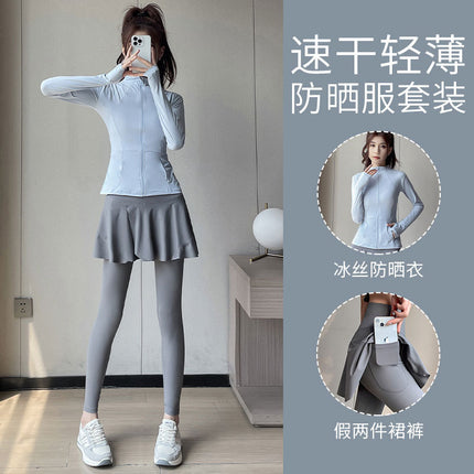Sunscreen suit Women's Autumn 2024 New Running Morning Running Clothes Fashion Outdoor Quick-drying Fitness Clothes Yoga Culottes