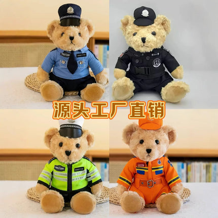 Police Bear Doll Plush Toy Cute Fireman Police Officer Reflective Riding Clothes Gift Traffic Police Bear Doll