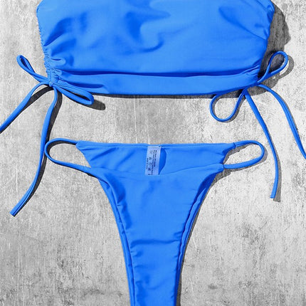 Billion Swimming European and American 2024 New Solid Color Strapless Low Waist Bikini European and American Sexy Split Swimsuit for Women