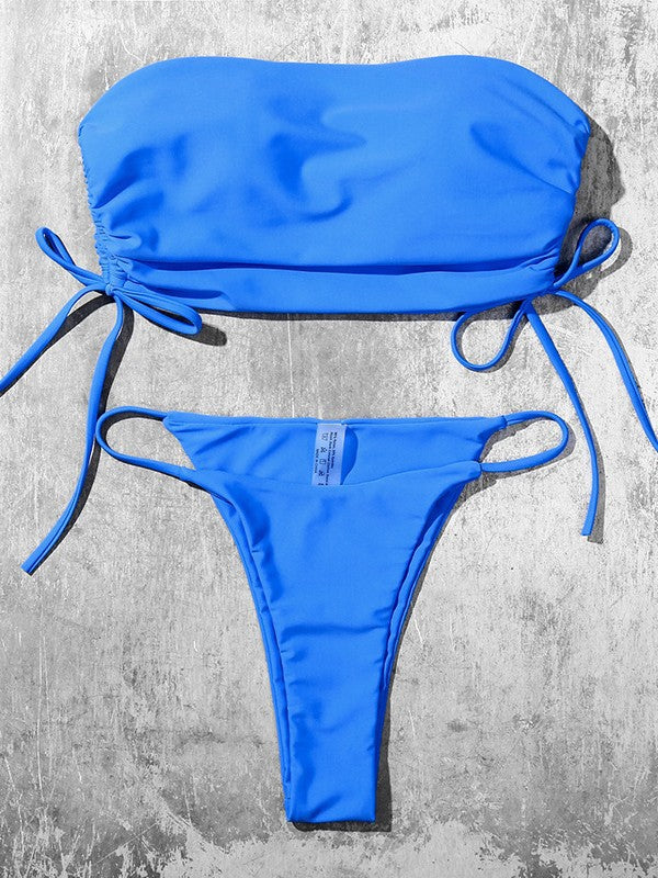 Billion Swimming European and American 2024 New Solid Color Strapless Low Waist Bikini European and American Sexy Split Swimsuit for Women