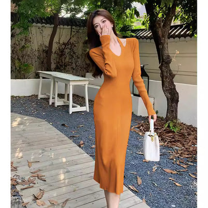 2024 Cross-border High-end Temperament Goddess Fan Long-sleeved dress Women's Sexy Chic Unique Hip Skirt