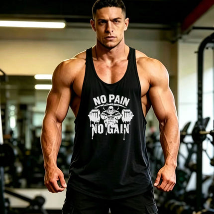 Summer Men's Vest Thin Strap Sports European and American Bodybuilding Fitness T-shirt Printed logo Waistle I-Shoulder Loose Men
