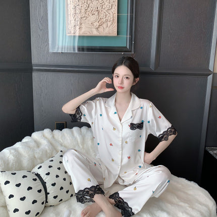 [A touch of heart] Summer high-end sense new pajamas short-sleeved trousers women's lace home clothes pajamas suit