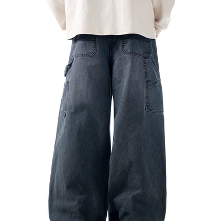 11Kn American Retro Straight Cargo Pants for Men and Women, Slimming Look, Knife-Cut, Frayed, Distressed, Pure Cotton, Trendy Logging Casual Pants