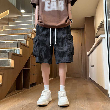 Men's Summer Sports Shorts Casual Corduroy Knee-Length American Style Trendy Basketball Loose Multi-Pocket Mid-Length Shorts