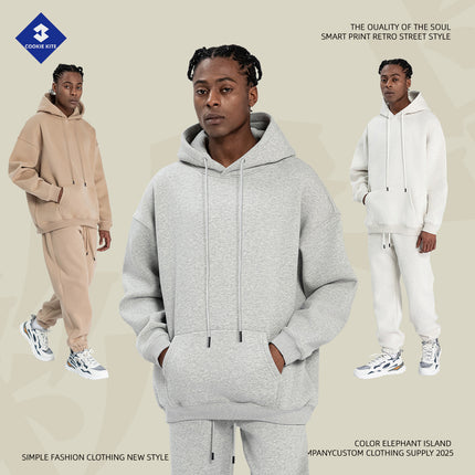 Kite Men's Clothing Factory Autumn and Winter Heavy Velvet Sweatshirt Men's Cross-Border American Street Fashion Loose Sweatshirt Pants Suit Men