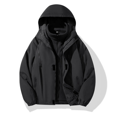 Three-In-One Couple Jacket Outdoor Single-Layer Windbreaker Jacket Men's Velvet Thickened Windproof Women's Camping Mountaineering Travel