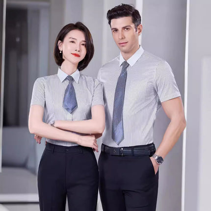 Striped Shirt Women's Short-sleeved Business Workwear Men's and Women's Business Wear Shirt Black Office White-collar Work Clothes suit