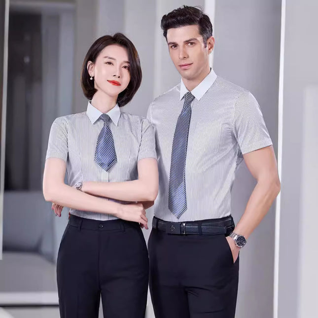 Striped Shirt Women's Short-sleeved Business Workwear Men's and Women's Business Wear Shirt Black Office White-collar Work Clothes suit