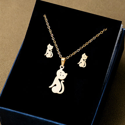 European and American Stainless Steel Earrings Necklace Women's Set Cross Border Geometric Cross Palm Eye Rose Pendant Jewelry