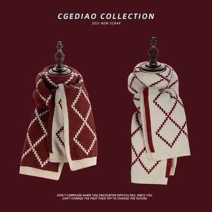 Korean Ins Retro Warm Scarf Winter New Scarf Versatile Casual Neck Cover Cold-Proof Knitted Popular Scarf