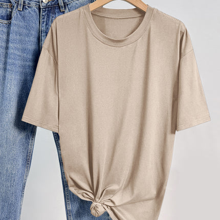 European and American Women's Casual Multi-Color Round Neck Short-Sleeved Light Version Simple Fashion Sports Top Pure Color Loose Light Board T-Shirt