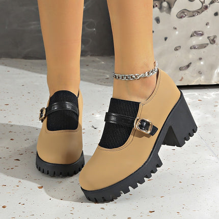 Cross-Border Foreign Trade Fashion High-Heeled Shoes for Women 2024 Winter New Casual Thick Heel Deep Mouth Shoes Round Toe Shoes