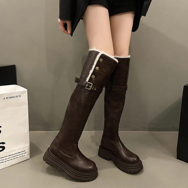 Turn-Over Two-Piece Over-The-Knee Boots for Women 2025 New Thick-Soled Fleece-Lined Warm and Fashionable Snow Boots Slim High Boots