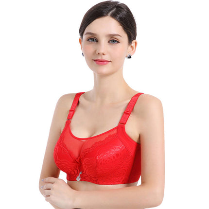 Factory Direct Sales Wholesale Intimates Women's Thin Summer Anti-Exposure Big Breasts Showing Small Bra Four-Breasted C Cup Large Size