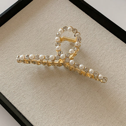 Korean-style Rhinestone Metal Pearl Grab Clip Women's New Large High-end Sense Back Head Disc Shark Clip Headwear