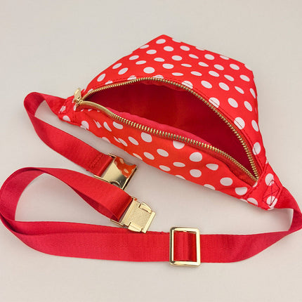 New Cross-border Nylon Waterproof Red and White Wave Dot Waist Bag Outdoor Sports Women Chest Bag Portable Travel Crossbody Bag