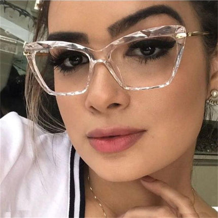 Anti-blue light cat's eye crystal multi-cut glasses frame European and American 2025 new glasses frame fashion flat mirror