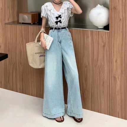 Spot ~ summer new high waist light color wide leg jeans women