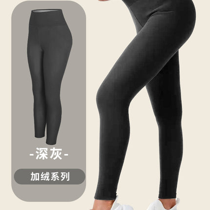 Cross-Border Exclusive High-Waisted Leggings, Thermal Pants, Fleece-Lined and Thickened, Plain Imitation Cashmere Leggings for Autumn and Winter, Women's Slimming Leggings