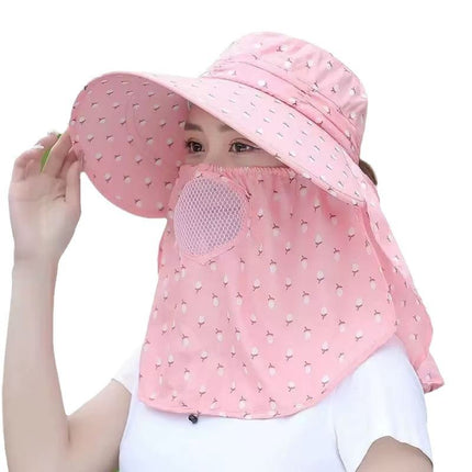 Summer Tea-Picking Sun Protection Hat, Sun Hat for Women, Anti-Uv Hat, Face Mask, Breathable Sun Protection for Cycling and Working