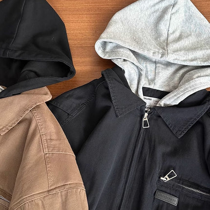 American Style Retro Fake Two-piece Design Sense Hooded Jacket Men's Spring New Fashion Brand cleanfit Short Jacket Top