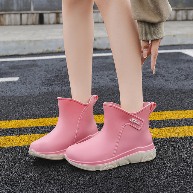 Korean Style Rain Boots for Women, New Adult Non-Slip Kitchen Rain Boots, Short-Tube Cute Thick-Soled Rubber Shoes, Overshoes, Car Wash Waterproof Shoes