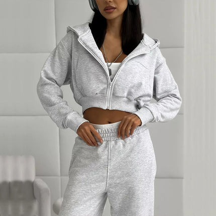 2026 Amazon Sexy Fashion European and American Style Casual Long-Sleeve Hooded Crop Top Shorts Cardigan Sports Pants