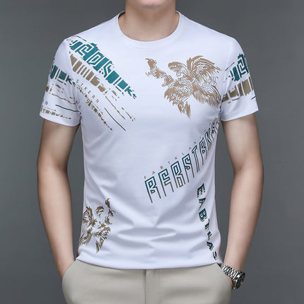Mingdi Mouse Men's Summer New Korean Printed Men's T-Shirt Fashionable Short-Sleeved Pullover Round Neck T-Shirt Top