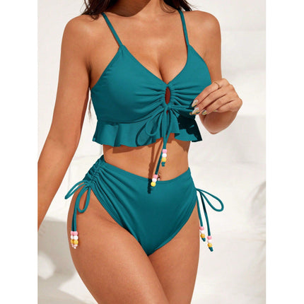 European and American Style Two-Piece Bikini Set, Conservative Women's Tie-Up Swimsuit with a High-End Feel, Suitable for Hot Springs, Huludao Swimwear
