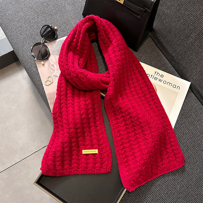 Scarf Women's Winter 2024 New Cashmere Knitted Thickened Scarf Ankora Red White Warm Student Wholesale