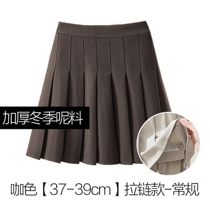 Thickened Woolen Pleated Skirt Skirt Women's Autumn and Winter New Slimming High Waist A- Line JK College Black Ins Short Skirt