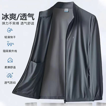 Summer Anti-Uv Men's Thin Stand-Up Collar Sun Protection Clothing Large Size Jacket High Quality Fishing Ice Silk Skin Clothing
