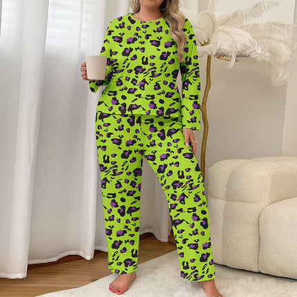 Cross-border Foreign Trade Autumn Milk Silk Pajamas Women's Home Clothes Plus Fatty Casual Long-sleeved Trousers suit Can Wear