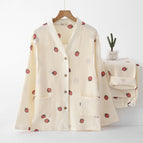 V-neck-wrinkle cloth-pink strawberry-off-white / M