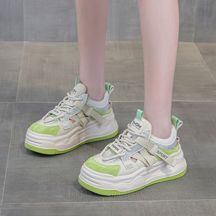Hollow Mesh Panel Sneakers 2026 Summer New Trendy Hot-Selling Thick-Soled Height-Increasing Breathable Rhinestone Casual Sports Shoes for Women