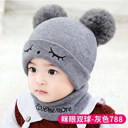 Factory direct supply knitted cap net red explosion children's cap fur ball cap baby ear warm cap wholesale custom hat