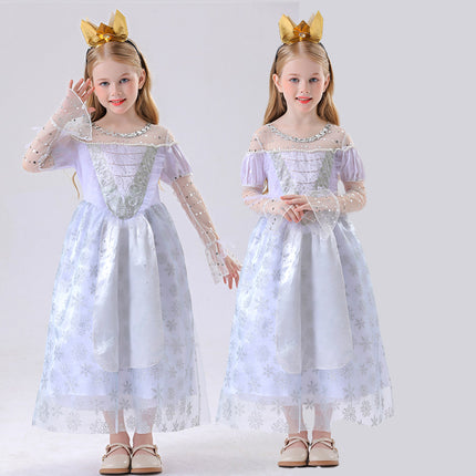 Children's Princess Alice White Queen White Dress High-End Cosplay Princess Dress Performance Costume