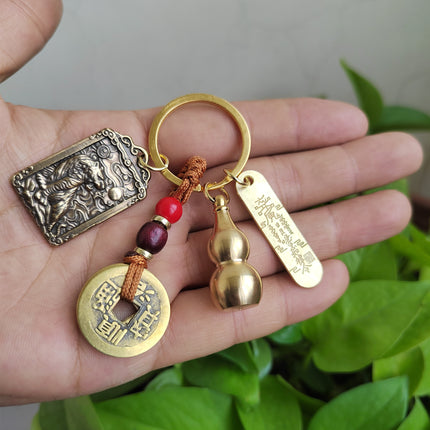 Pure Brass Zhao Gongming Lucky Order Hulu Wu God of Wealth Retro Keychain Pendant Shoucai Car Hanging Keychain