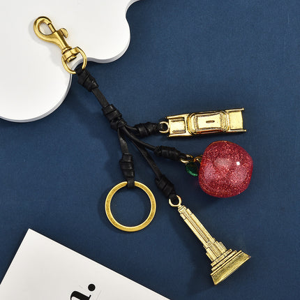 New Model Launched: Iron Tower Apple Mix and Match Crystal Bag Pendant Keychain Pendant Women's Bag Accessories European and American Fashion Red
