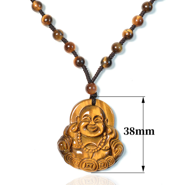 Natural tiger eye stone money Buddha pendant necklace crystal laughing Buddha jade pendant Maitreya Buddha pendant sweater chain wholesale